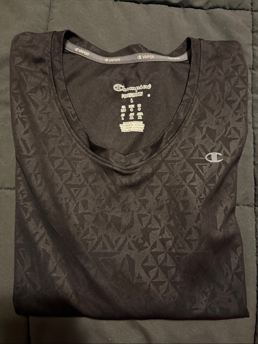 Champion Black Long Sleeve Performance Tee with Subtle Geometric Jacquard